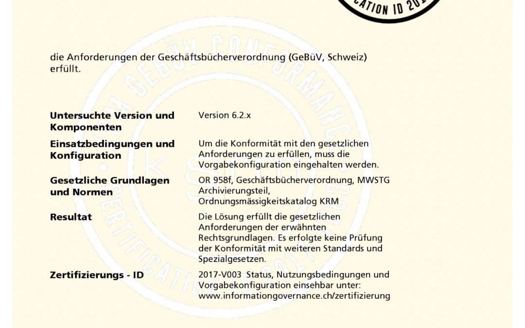 Schweizer Kompetenzzentrum Records Management zertifiziert Dokumentenmanagementsystem von IQDoQ